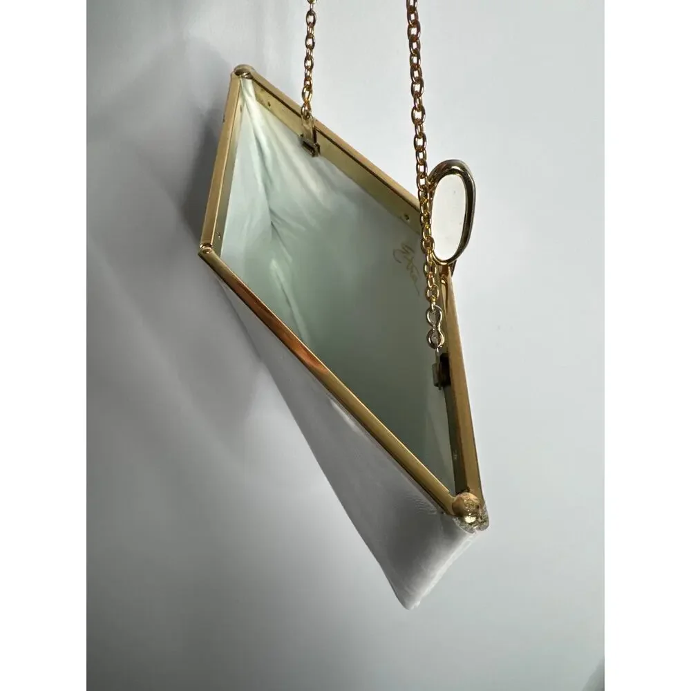 70s Etra white clutch with gold metal frame and matching gold chain strap